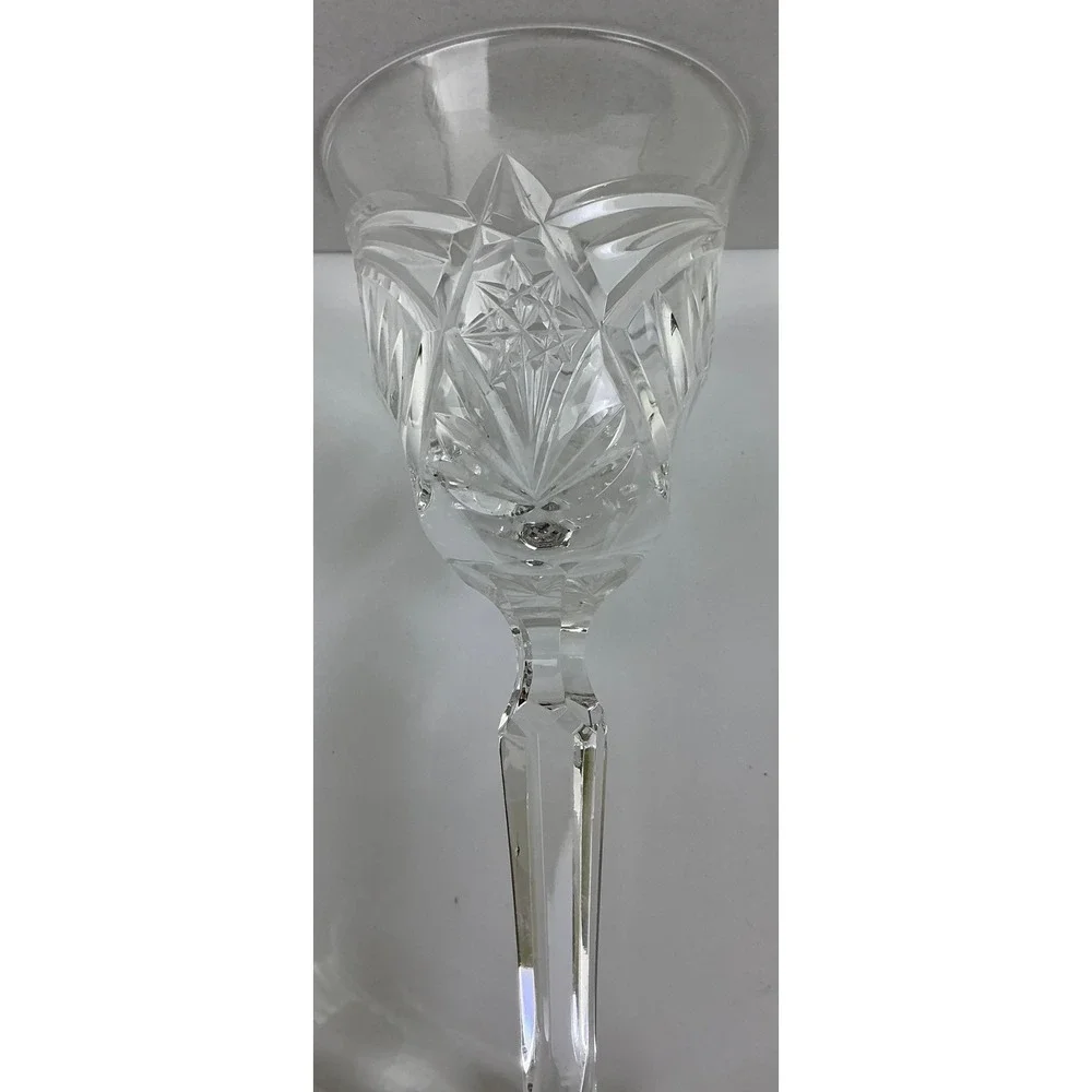 Vintage Cut Crystal Wine Goblet Faceted Stem Clear Glass 5